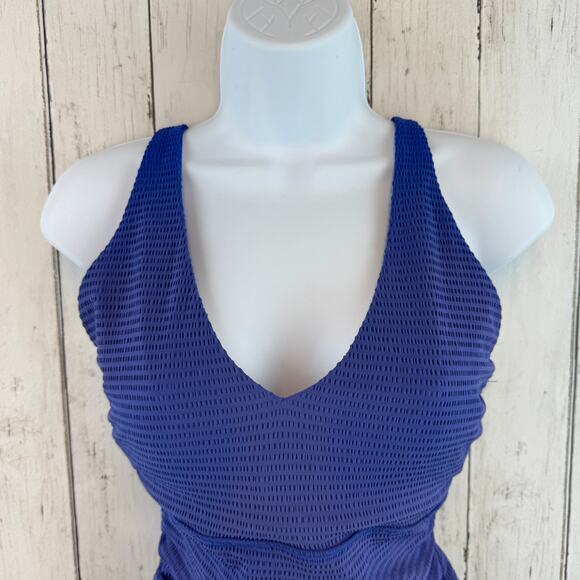 Sea Level Australia Blue Ruched V-Neck One Piece Swimsuit Size 6 Underwire - Picture 4 of 16